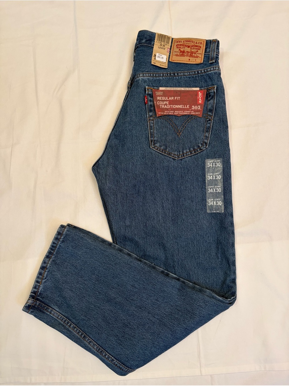 Levi’s 505 Regular Fit Jeans NWT 34x30 100% Cotton Classic Straight Leg